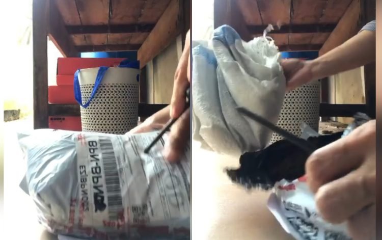 Paketan misterius saat dibuka isinya ternyata karung bekas. (FOTO: Tangkapan Layar/Portal Balikpapan)