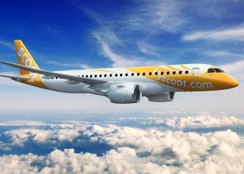 •	Pesawat Embraer E190-E2 pertama diperkirakan akan dikirimkan pada April 2024, dengan penerbangan perdana ke Krabi yang direncanakan pada 7 Mei 2024. (Doc. Scoot)