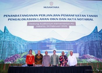 Penandatanganan Perjanjian Pemanfaatan Tanah dan Pengalokasian Lahan ADP Otorita IKN dan Akta Notarial di Auditorium Kementerian PU. (Dok. OIKN/PB)