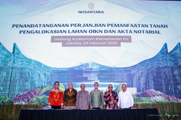 Penandatanganan Perjanjian Pemanfaatan Tanah dan Pengalokasian Lahan ADP Otorita IKN dan Akta Notarial di Auditorium Kementerian PU. (Dok. OIKN/PB)