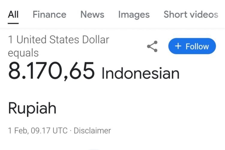 Tangkapan layar Google Finance menampilkan kurs rupiah terhadap Dollar AS menguat di angka Rp 8.170,65. (Dok. Istimewa)