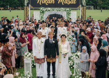 Ilustrasi pernikahan masal. (Dok. Gemini AI)