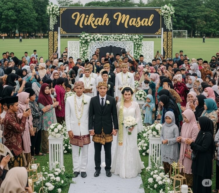 Ilustrasi pernikahan masal. (Dok. Gemini AI)