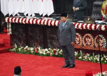 Presiden Prabowo menyampaikan pidato di Sidang Tahunan MPR RI 2025, Gedung Nusantara, Jakarta. (AmiriYandi/KPM Kemkomdigi)