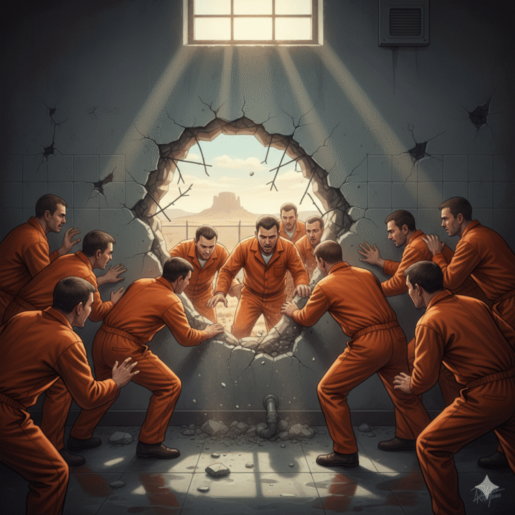 Ilustrasi 15 tahanan kabur dari penjara. (Dok. Gemini AI)