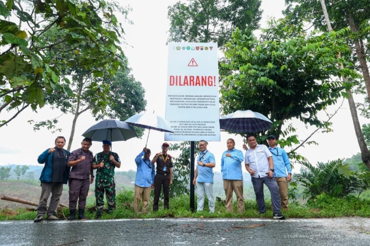 Otorita IKN bersama TNI, Polri, dan instansi terkait memasang plang larangan aktivitas ilegal di titik rawan perambahan kawasan Tahura Bukit Soeharto. (Dok. Humas Otorita IKN)