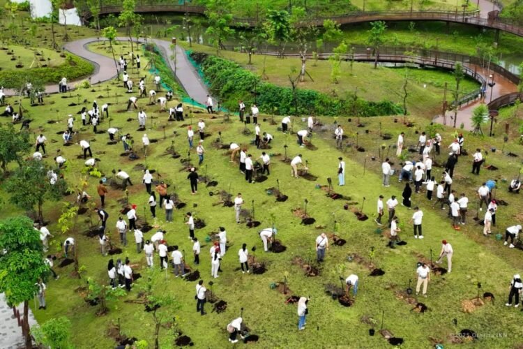 Penanaman bibit pohon di Plaza Bhinneka, KIPP Nusantara. (Dok. Humas Otorita IKN)