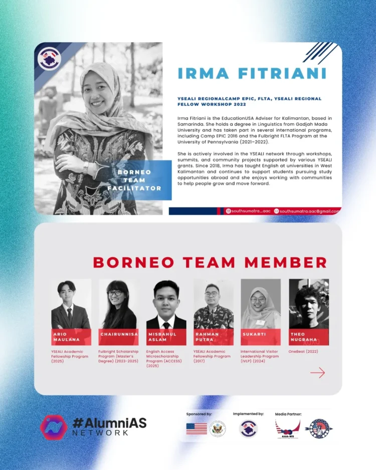 Materi publikasi Alumni AS Network menampilkan tim Borneo dan fasilitator program. (Dok. FR/PB)