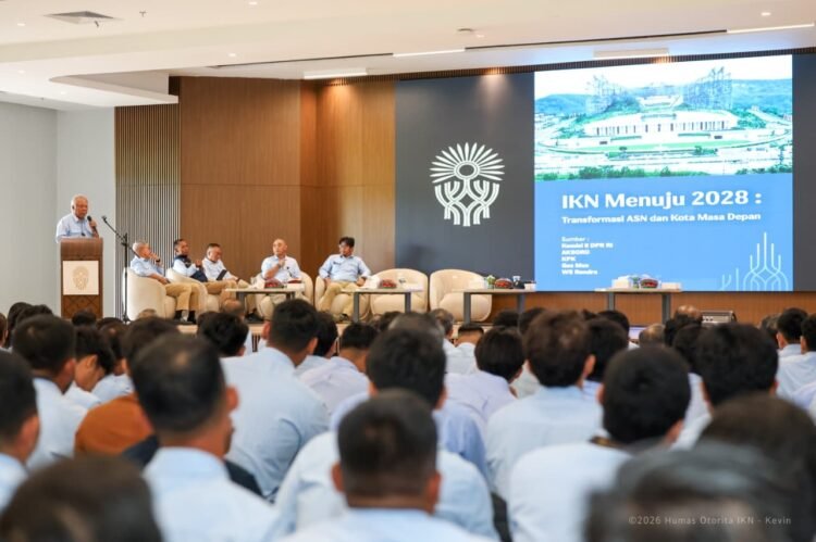 Pegawai Otorita IKN mengikuti apel perdana awal tahun 2026 di KIPP Nusantara, Senin (5/1/2026). (Dok. Hunas Otorita IKN)