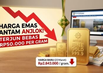 Infografis Emas Antam Anjlok. (Dok. AI)