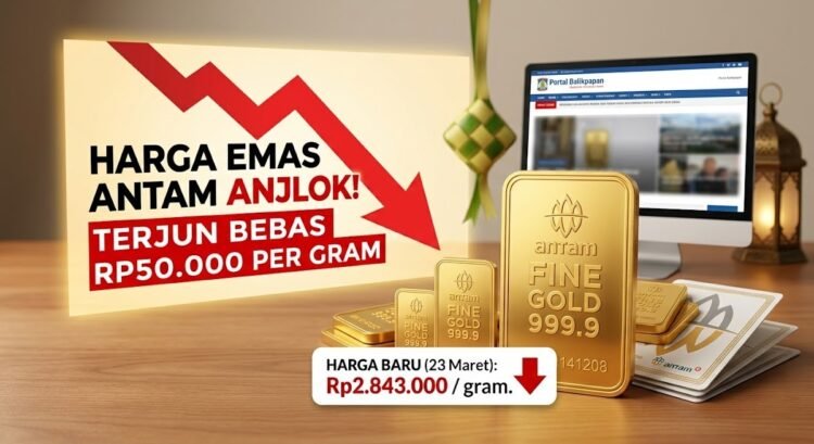 Infografis Emas Antam Anjlok. (Dok. AI)