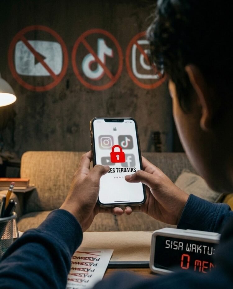 Ilustrasi Komdigi resmi membatasi akses media sosial bagi anak di bawah usia 16 tahun. (Dok. AI)